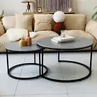 Marble Round Nesting Coffee Table Compact Side End Tables Furniture Set of 2 AU