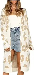 [Yeshire] Women's Long Open Front Drape Leopard Maxi Long Sleeve Cardigan Sweater with Pockets