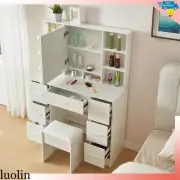 Dressing Table Stool Set Makeup Mirror Vanity LED Light w/ Openable Mirror Door