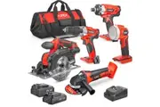 TOPEX 20V Cordless Power Tool Kit Cordless Drill Impact Driver Angle Grinder Circular Saw LED Torch w/ Tool Bag