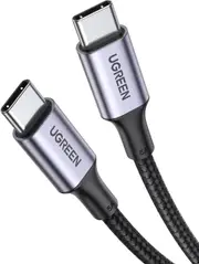 1M 100W USB-C To USB-C 5A Data Cable Aluminum Nylon Braid Grey+ Black Ugreen