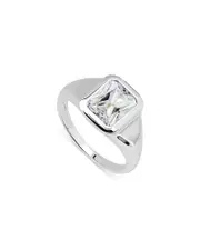 Aqua Emerald Cut Cubic Zirconia Ring in Sterling Silver - Exclusive