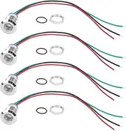 4 Sets Pre-wired Round LED, Waterproof LED Indicator, Common Anode Electrode, Pre-wired Round LED for Car Modification(Red Green)