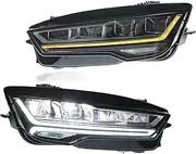 2pcs Car Head Lamp Compatible For A7 11-18 LED Headlight DRL Daytime Running Light Front Headlight Assembly(2015-2018 Year,HALOGEN_WITH AFS)