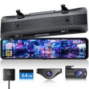 T860+ Mirror Dash Cam 4K Front and 2.5K Rear, Detached Front Camera for 10-Mi...