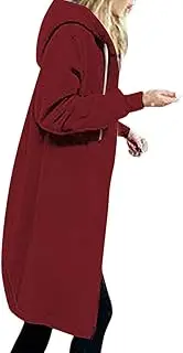 [Suhorseful] Women's Oversized Hoodies Long Fleece Jacket Lightweight Zip Up Drawstring Fall Winter Coat with Pockets