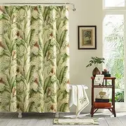 [Tommy Bahama] Fabric Shower Curtain, Tropical Lightweight Style, Hook Holes Top (Palmiers Green, 72" x 84")
