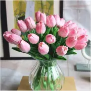 Artificial PU Tulips 10Pcs Real Touch Fake Flower Arrangement Bouquets Pink