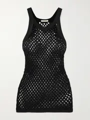 [Diotima] Diotima - Trinity Marina Beaded Crocheted Cotton-blend Tank - Black - 0 0 Black