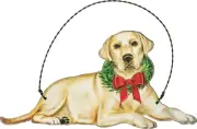 Primitives By Kathy Ornament - Christmas Yellow Labrador