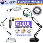 10X/5X Magnifying Glass with LED Light Magnifier Crafts Reading Desk Stand Lamp