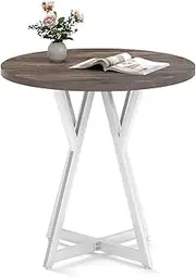 Giantex 80cm Round Dining Table, Wooden Kitchen Table w/Metal Pedestal Base, Adjustable Foot Pads, Stable X-Shaped Base, Mid-Century Round Thickened Dining Tabletop