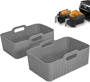 Adeteu Air Fryer Silicone Liners for Ninja Dual Air Fryer, 2Pcs Non-Stick Air Fryer Basket Accessories for Ninja AF300 AF400UK, Reusable Silicone Air Fryer Liners for Ninja Foodi -Grey