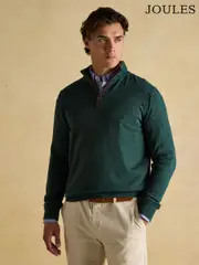 Joules Hillside Dark Green Quarter Zip Knitted Jumper (372777) | $114