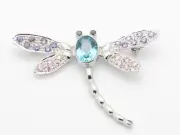 PLATINUM STERLING SILVER BLUE TOPAZ PURPLE SAPPHIRE STONE DRAGON FLY DESIGN PIN