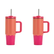 2x Annabel Trends Super Sip Wave 380ml S/S Cup Double Wall/Straw Orange Hot PNK