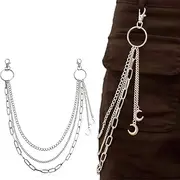 [YOHENSQIN] Punk Pants Chains Gothic Jean Chain Multi-layer Trouser Chain Moon Pendant Chain for Men Women Belt Loop Purse Handbag Wallet, one size, Non-Precious Metal, No Gemstone