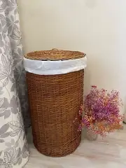 lined wicker laundry hamper storage basket with lid natural rattan woven laundry