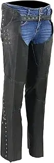 [Milwaukee Leather] MLL6535 Women's Black Lightweight Hip Set Motorcycle Leather Chaps - Medium