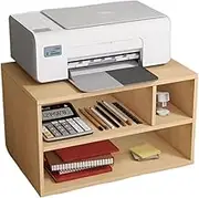 Printer Table Desktop Printer Shelf Small Double Wooden Desk Copier Lift Pad Height Organizer Storage Shelf Printer Cart(Yellow)