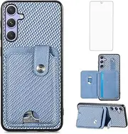 [Asuwish] Phone Case for Samsung Galaxy S24 5G Wallet Cover with Tempered Glass Screen Protector Slim and Credit Card Holder Magnetic Stand Cell S 24 24S GS24 G5 2024, 6.2 inch Women Men Blue