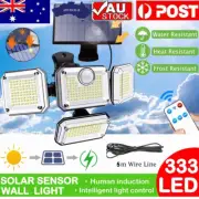 4 Head Solar Motion Sensor Light 333 LED Outdoor Garden Wall Security Flood Lamp