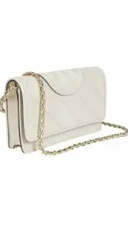 Tory Burch Fleming Soft Leather Wallet on Chain Crossbody Cream MSRP $498.00
