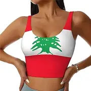 [EdWal] Flag of Lebanon Print Sports Bras for Women Seamless Sports Bra, Wirefree Padded Workout Yoga Gym Fitness Bra