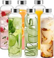 misognare Glass Water Bottle 6 Pack 18oz Clear Glass Bottles with Lid Reusable Empty Drink Containers for Milk Juice Smoothies Kombucha