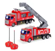 Remote Control 2 Fire Trucks with 2 Controllers LED Lights 27 MHz 1/48 Scale NIB