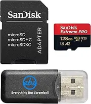 SanDisk UHS-I MicroSDXC 128GB Extreme Pro Card Compatible with GoPro Hero (2024) and Hero 13 Action Cameras SDSQXCD-128G-GN6MA - Bundle with (1) Everything But Stromboli MicroSDXC Reader