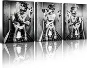 Bathroom Decor Wall Art Black and White 3 Piece Woman Rest and Relax on Toilet Sexy Posters Fashion Modern Artwork Canvas Print Paintings for Master Bedroom Living Room Framed 12"x16"x3