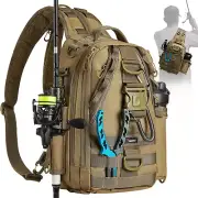 Fishing Tackle Backpack with Rod & Gear Holder, Multifunctional Tackle Bag Khaki