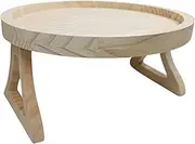 Couch Tray Table, Natural Wooden Couch Arm Table, Round Sofa Arm Tray Clip- Portable Folding Cup Holder for Couch Sofa Armrest