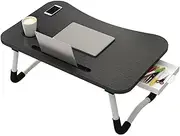 Laptop Bed Desk - Foldable Lap Table with Cup Holder and Tablet Slot | Laptop Tray with Storage Drawer for Breakfast, Working, Reading