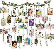 Hanging Photo Display Wall Decor,Artificial Hemp Rope Vine Tree Plant DIY Picture Photo Frame Collage Set with 40 Colorful Clips and 8 Butterfly Decor，39.3x31.5 Inch