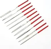 10Pcs Mini Diamond Needle File Set, 3 x 140mm Precision Diamond Coated With Round, Flat and Triangular Metal Tips for Metal, Wood and Plastic Sanding