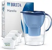 BRITA Marella Blue Water Filter Jug (2.4L) incl. 3 x Brita MAXTRA PRO All-in-1 Filters That Reduces Chlorine, Limestone, PFAS and Metals - Elegance and Functionality