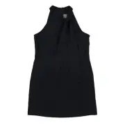Vince Camuto Women's Dress Sleeveless Tie Collared Short Zip Up Black Medium New