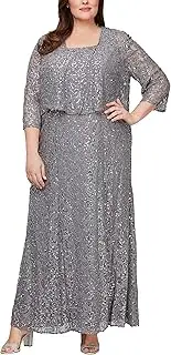 [Alex Evenings] Women's Plus-Size Long A-Line Scoop Neck Dress with Jacket
