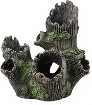 Aquarium Hollow Tree Trunk Ornament, Fish House Decor with Moss Artificial Driftwood Polyresin Hideout Decoration Ornament for Fish Tank Landscape Resin Log Hideaway Betta Shrimp Reptile (ST 004A)