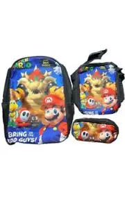 Super Mario Bros And Bowser 16" Backpack With Lunch And Pencil Bag Set
