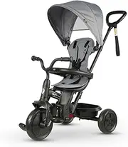 [QPLAY] Platinum 6 In1 Kids Tricycle Ride On Toy Trike Toddler Balance Bike Car Prams Stroller Walker Children Gift Adjustable Parent Handle,Safety Harness & Wheel Brakes Children Gift (Gray)