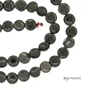 Black Obsidian Flat Round Coin Beads 7 - 7.5mm 15.6" #89001