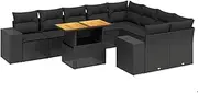 vidaXL 10 Piece Garden Sofa Set with Cushions - Black PE Rattan Patio Furniture - Outdoor Modular Sectional with Adjustable Tabletop - Cushioned Seats
