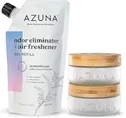 Azuna Air Freshener & Odor Eliminator Gel 2 Room Kit, Includes (2) 8 oz. Unfilled Luxe Glass Jars & 12 oz. Refill with Lavender & Tea Tree Essential Oil, Aromatherapy, Works 24/7 for 60-90 Days