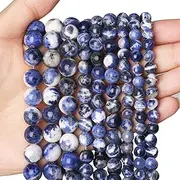 [AUREHEN] 6mm Polished Smooth Blue Sodalite, Natural Gemstone Beads Round Semi Precious Loose Stones Energy Healing Crystals with Free Stretch Cord for Jewelry Making, DIY Bracelet Necklace