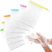 6PCS Assorted Colors Soap Bags for Soap Bars, Handmade Bubble Mesh Soaps Bag Exfoliating Saver Pouch Net Shampoo Bar Bag Soaps Sleeves with Drawstring Body Facial Cleaning Tool for Bath & Shower