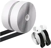 2 Pcs Fastening Tape Hook and Loop Cable Ties, Black Heavy Double Sided Sticky Duty Strips, Reusable Strong Sticky Back Fastening Tape for Cable Management, Cord Organizer Straps(2CM*10M)