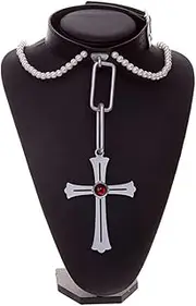 [Ilovcomic] Rosario to Vampire Cosplay Accessory Akashiya Moka Gem Cross Necklace, Silver